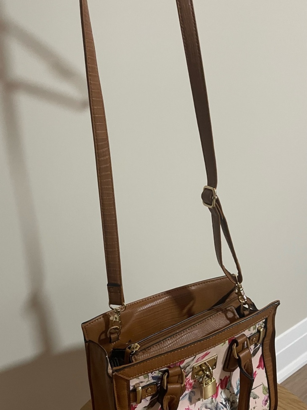 Boho-Floral Leather Satchel | Top Handle Bag | Crossbody - Picture 9 of 9